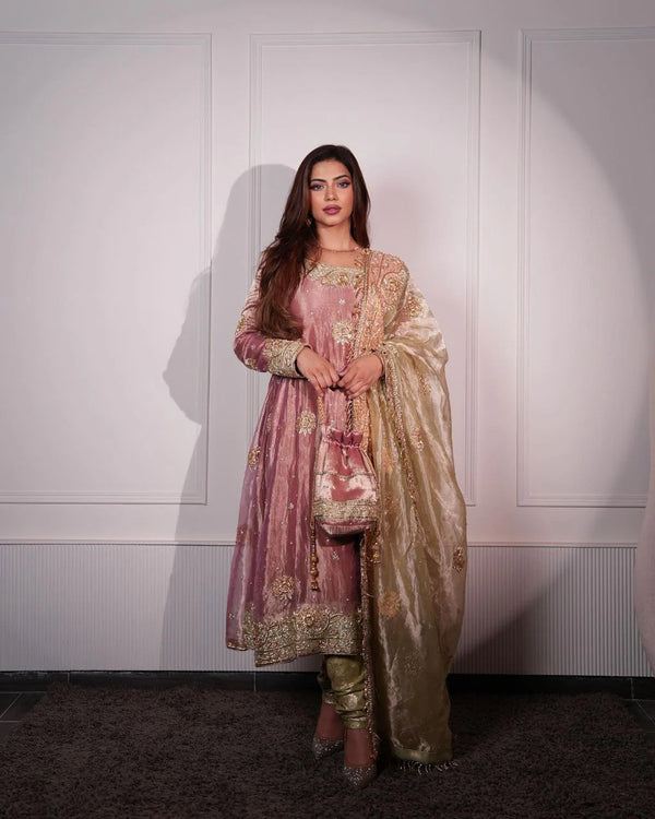 Shavi's' Peach Havy Zimmy Chu Royal Elegant Suit Set