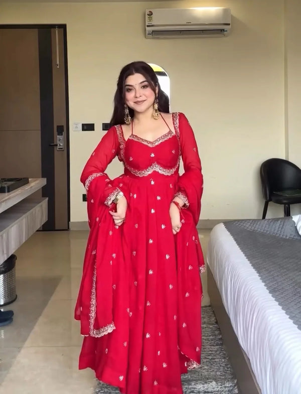 Classic Red Anarkali Suit Set