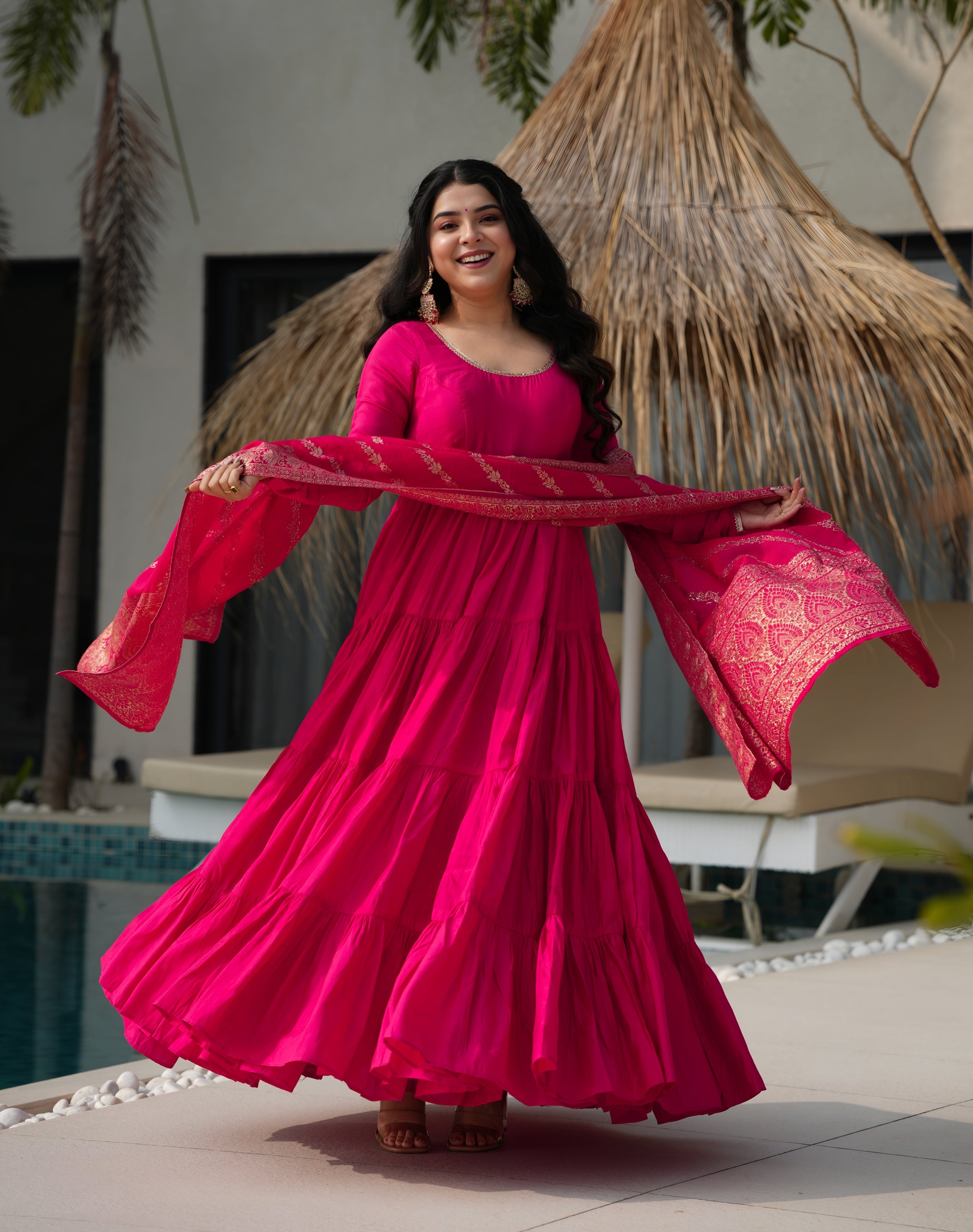 Royal Roman Silk Fully Flared Anarkali Suit Set – Liksha Clothing