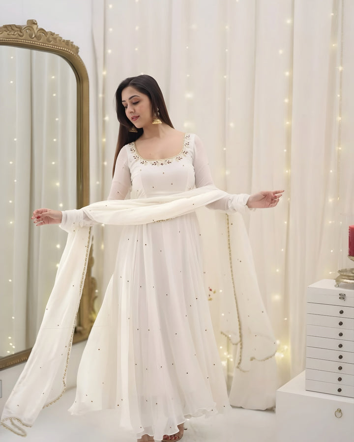 white anarkali dress designs White Net Anarkali Dress Design White Net Anarkali YoshnasByEla
