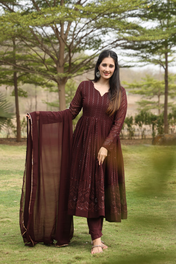Derry's Cofee Coloured Anarkali Suit
