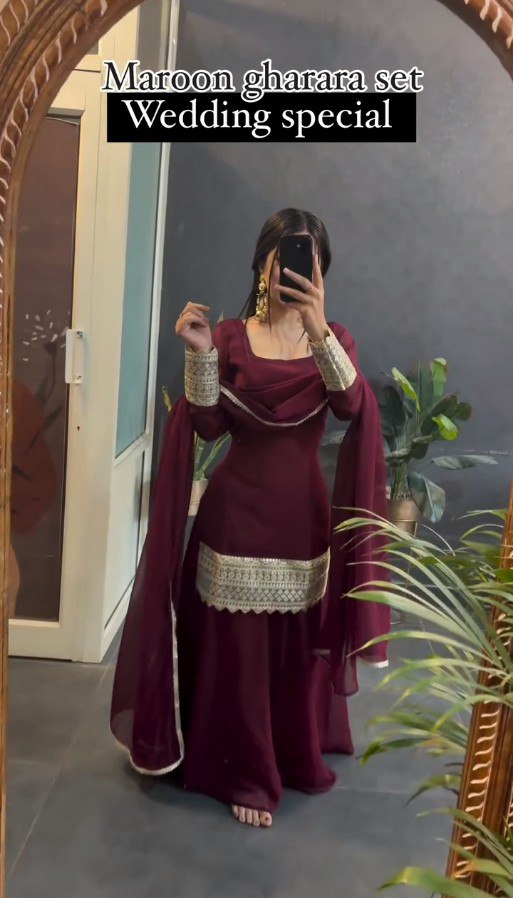 liksha's Off Maroon Designer Readymade Gown Suit Set -TD-157