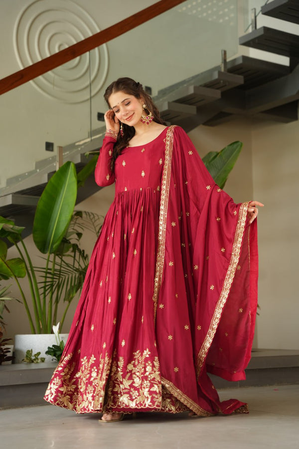 New Designer Embroidered Zari Sequins Work Gown